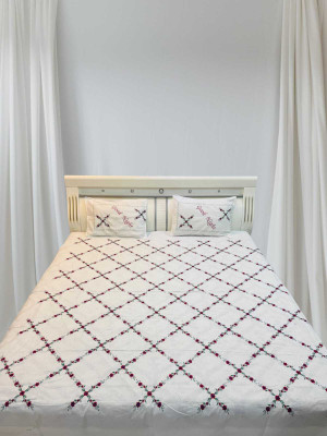 AFIFA COLLECTION Cotton King Flat 20 TC Embroidered Bedsheet(Pack of 1, WHITE DOUBLE BEDSHEET 2 PILLOW COVER)