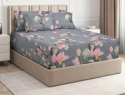 VAS COLLECTIONS Cotton Queen Fitted (Elastic) 180 TC Abstract Bedsheet(Pack of 1, Grey)