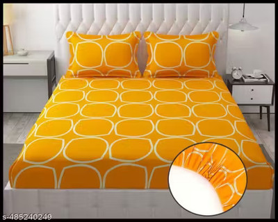 Mooniea Microfiber Double Fitted (Elastic) 220 TC Printed Bedsheet(Pack of 1, Yellow)