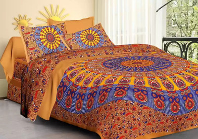Raj Devi Jaipur 144 TC Microfiber Double Printed Flat Bedsheet(Pack of 1, Multicolor)