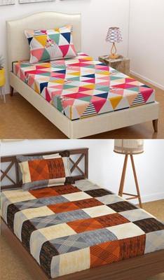 Homefab India 140 TC Microfiber Single Printed Flat Bedsheet(Pack of 2, Multicolor)