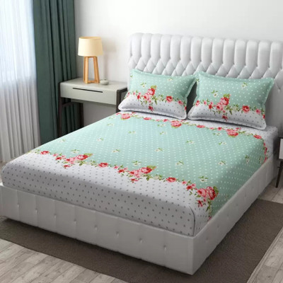 INSANESWORM 240 TC Microfiber Double Floral Fitted (Elastic) Bedsheet(Pack of 1, Multicolor)