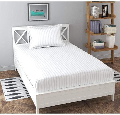 OICHY Microfiber Single Flat 280 TC Striped Bedsheet(Pack of 1, White)