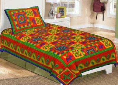 E ELMA Cotton Single Flat 140 TC Jaipuri Prints Bedsheet(Pack of 1, Multicolor)