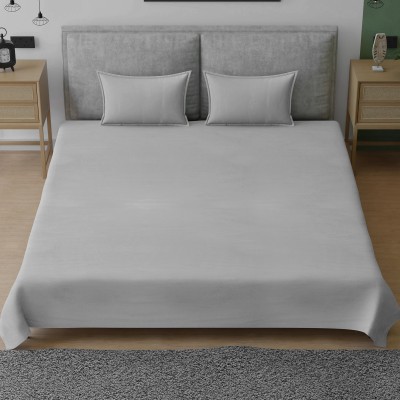 Pro Linen 300 TC Cotton Queen Solid Flat Bedsheet(Pack of 1, Silver Grey)