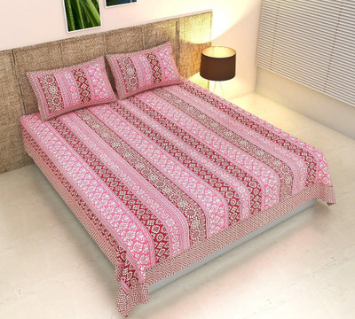 KANDY SHOP Cotton King Flat 250 TC Jaipuri Prints Bedsheet(Pack of 1, Multicolor)
