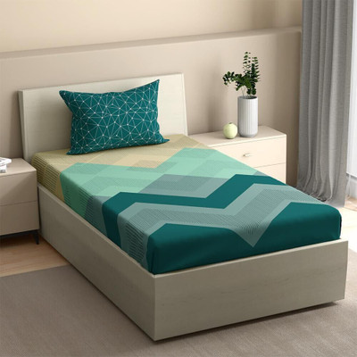 Wakefit Cotton Single Fitted (Elastic) 144 TC Geometric Bedsheet(Pack of 1, Michele)