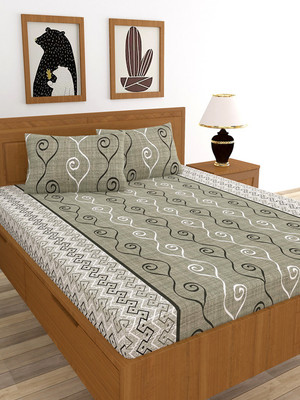MORADO 210 TC Polycotton Double Geometric Flat Bedsheet(Pack of 1, Mehndi)