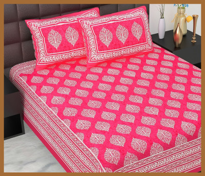 JAIPUR PRINTS Cotton Double Flat 210 TC Jaipuri Prints Bedsheet(Pack of 1, Pink)