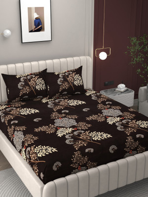 BROMWICK 300 TC Microfiber Double 3D Printed Flat Bedsheet(Pack of 1, Brown)