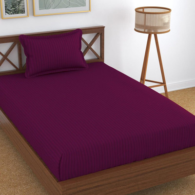 Galaxy Drape 210 TC Polycotton Single Striped Flat Bedsheet(Pack of 1, Wine)