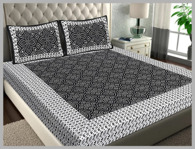 JAIPUR PRINTS 160 TC Cotton Double Jaipuri Prints Flat Bedsheet(Pack of 1, Black)