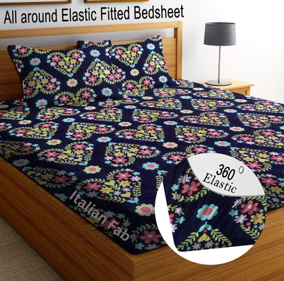 Italian Fab Cotton King Fitted (Elastic) 180 TC Printed Bedsheet(Pack of 1, Vibrant_Floral_Heavy)