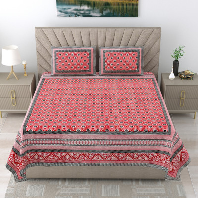 urban jaipur Cotton King Flat 300 TC Geometric Bedsheet(Pack of 1, Yellow Pink)