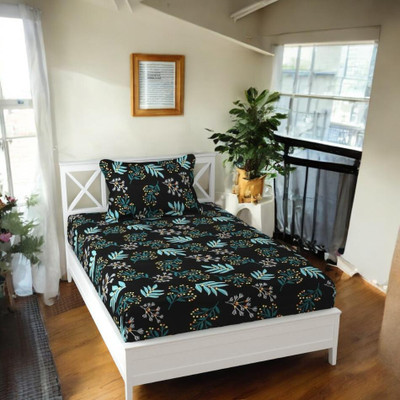OLDENNA Cotton Single Flat 212 TC Floral Bedsheet(Pack of 1, Black)