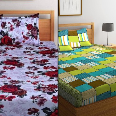 Decent Home 144 TC Polycotton Double Floral Flat Bedsheet(Pack of 2, Multicolor 2)