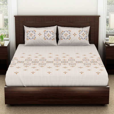 SPACES 144 TC Cotton Double Geometric Flat Bedsheet(Pack of 1, WHISPER PINK)