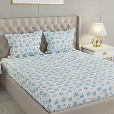 Raymond Home Cotton Double Flat 104 TC Floral Bedsheet(Pack of 1, Blue)