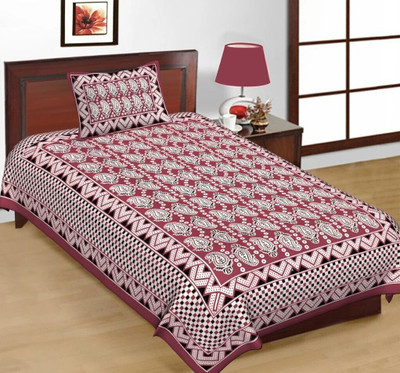 FABSOFT Cotton Single Flat 144 TC Jaipuri Prints Bedsheet(Pack of 1, Maroon)