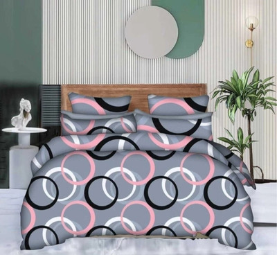 BLOSBOON BEDDINGS 240 TC Polycotton Double Geometric Flat Bedsheet(Pack of 1, Grey)