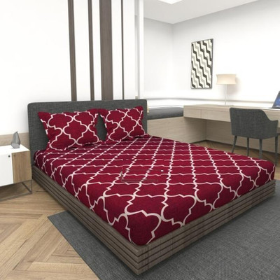 decolike 240 TC Microfiber King Printed Fitted (Elastic) Bedsheet(Pack of 1, Red)
