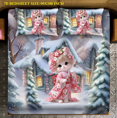 Linemates Polycotton King Flat 400 TC Printed Bedsheet(Pack of 1, Heavy 7D Digital Print Double King Size Bedsheet 90x100 inch and 2 Pillow cover)