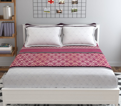 Mafatlal Polycotton Double Flat 210 TC Geometric Bedsheet(Pack of 1, Red)