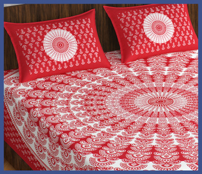 BedZone Cotton Double Flat 240 TC Jaipuri Prints Bedsheet(Pack of 1, Red)