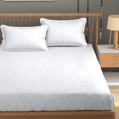 Freshfromloom 144 TC Microfiber King Printed Flat Bedsheet(Pack of 1, Grey Barfi)