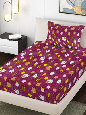 Fabinaliv Woolen Single Flat 300 TC Cartoon Bedsheet(Pack of 1, Wine)
