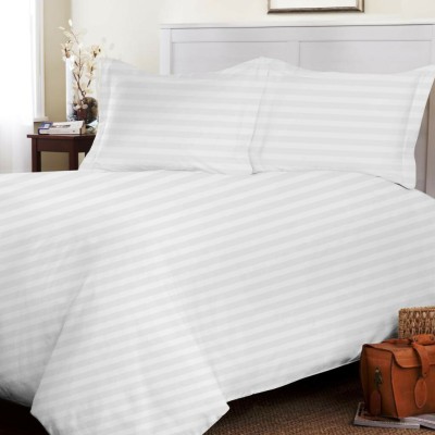 SE Sacro 120 TC Cotton Double Striped Flat Bedsheet(Pack of 1, White)