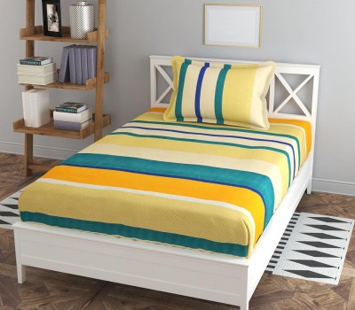 JBTC 250 TC Cotton Single Striped Fitted (Elastic) Bedsheet(Pack of 1, Yellow)