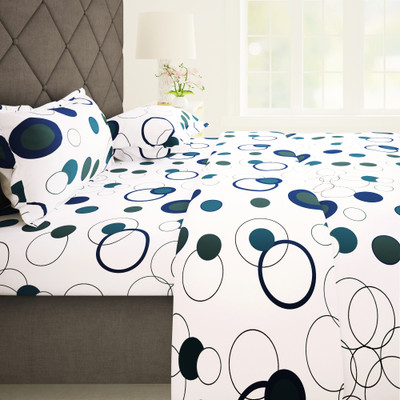 Story@home 186 TC Cotton Double Printed Flat Bedsheet(Pack of 1, White, Blue)