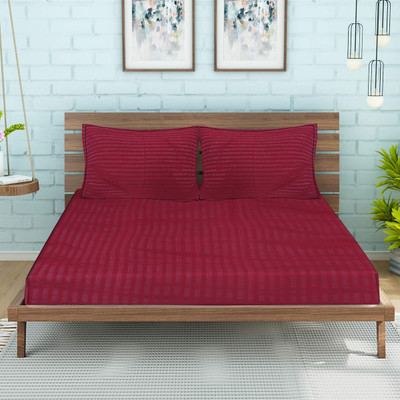 Pisagnj Cotton Single Flat 200 TC Striped Bedsheet(Pack of 1, Maroon)