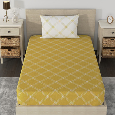 Huesland Cotton Single Flat 180 TC Geometric Bedsheet(Pack of 1, Yellow & White)