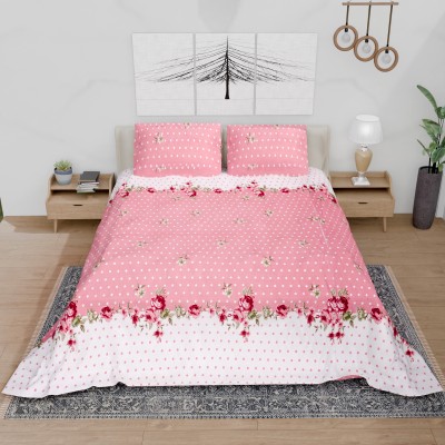 Furnishing Hut 210 TC Polycotton Double Floral Flat Bedsheet(Pack of 1, Pink)