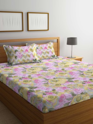 Bombay Dyeing 104 TC Cotton Double Abstract Flat Bedsheet(Pack of 1, Pink)