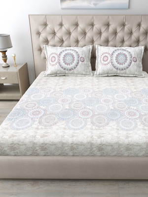 Mafatlal Cotton King Flat 186 TC Floral Bedsheet(Pack of 1, Grey & Maroon)