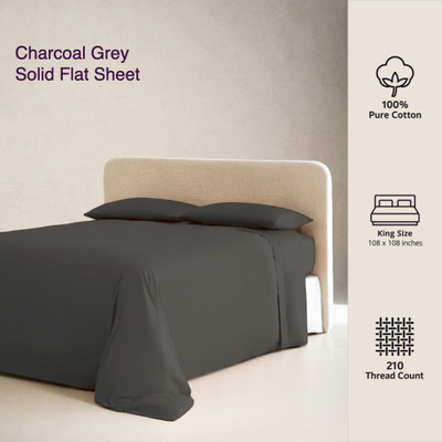 Snowcado Cotton Super King Flat 210 TC Solid Bedsheet(Pack of 1, Charcoal Grey)