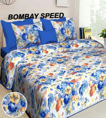 BOMBAY SPEED 280 TC Cotton King Floral Flat Bedsheet(Pack of 1, Blue)