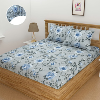 Mahadev Trading Microfiber Double Fitted (Elastic) 300 TC 3D Printed Bedsheet(Pack of 1, Grey Floral)