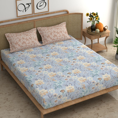 CHHAVI INDIA 210 TC Microfiber King Printed Flat Bedsheet(Pack of 1, Blue Multi)