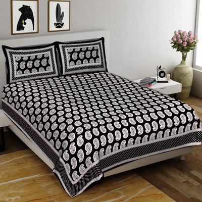 KANDY SHOP Cotton King Flat 250 TC Paisley Bedsheet(Pack of 1, Black)