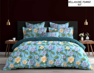 SHOPHOX Cotton, Microfiber King Flat 350 TC Self Design Bedsheet(Pack of 1, 7d Bedsheet Blue Floral)