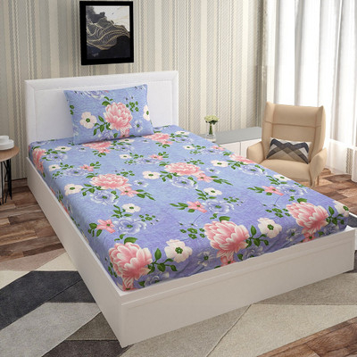 METRO LIVING Microfiber Single Flat 160 TC Jaipuri Prints Bedsheet(Pack of 1, Pink Roses 1)