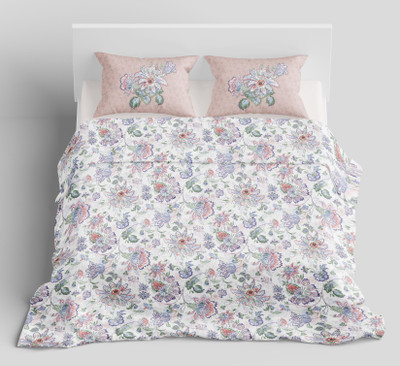 Synergized Cotton Cotton Blend Super King Flat 210 TC Floral Bedsheet(Pack of 1, BLUE 10)