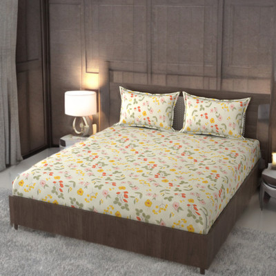 HUESPACE Cotton, Microfiber Queen, Double Fitted (Elastic) 330 TC Printed Bedsheet(Pack of 1, Multicolor)