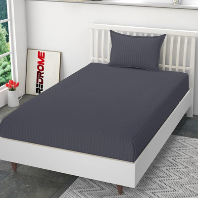 REDROME Cotton Single Flat 300 TC Striped Bedsheet(Pack of 1, Dark Grey)
