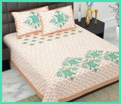 JAIPUR PRINTS Cotton Double Flat 144 TC Printed Bedsheet(Pack of 1, Cream)