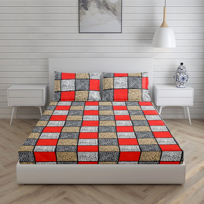 PROZONE 144 TC Polycotton Double Printed Flat Bedsheet(Pack of 1, Design 16)